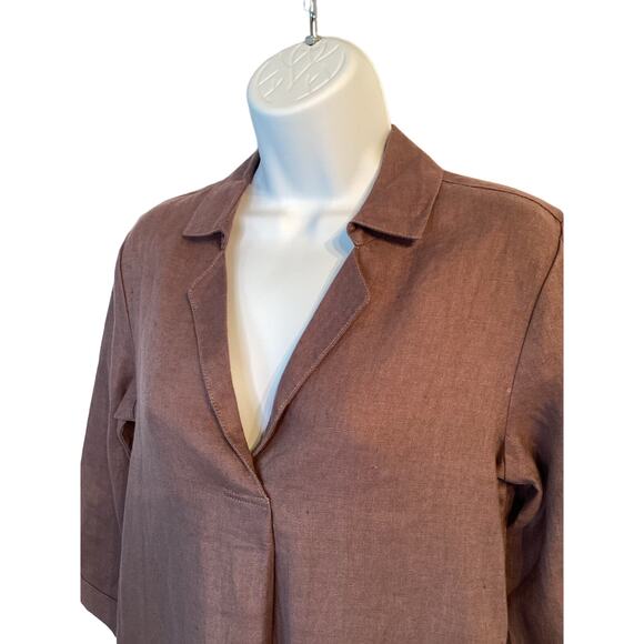 NWT Garnet Hill Linen Collared Popover Dress Size 0 Purple Pleated Pockets Short - Picture 2 of 10